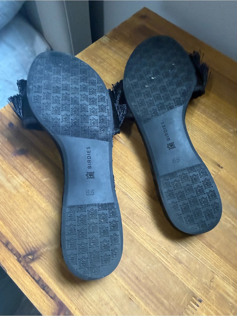 Birdies Black Quilted Fringe Slide Mules - Picture 3 of 3